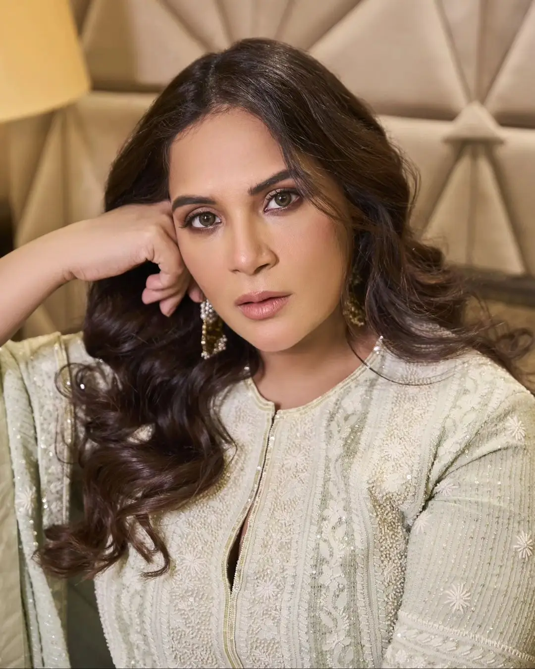 HINDI ACTRESS RICHA CHADHA STILLS IN WHITE GOWN